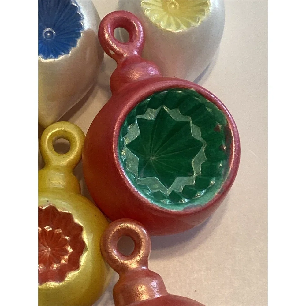 Vintage Ceramic Christmas Ornaments 3D Indent Winter Scene Signed Holiday HTF